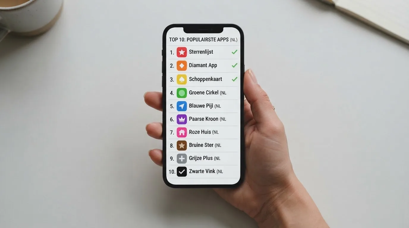 Overzicht van tien casino-app-iconen in een ranglijst op een telefoonscherm