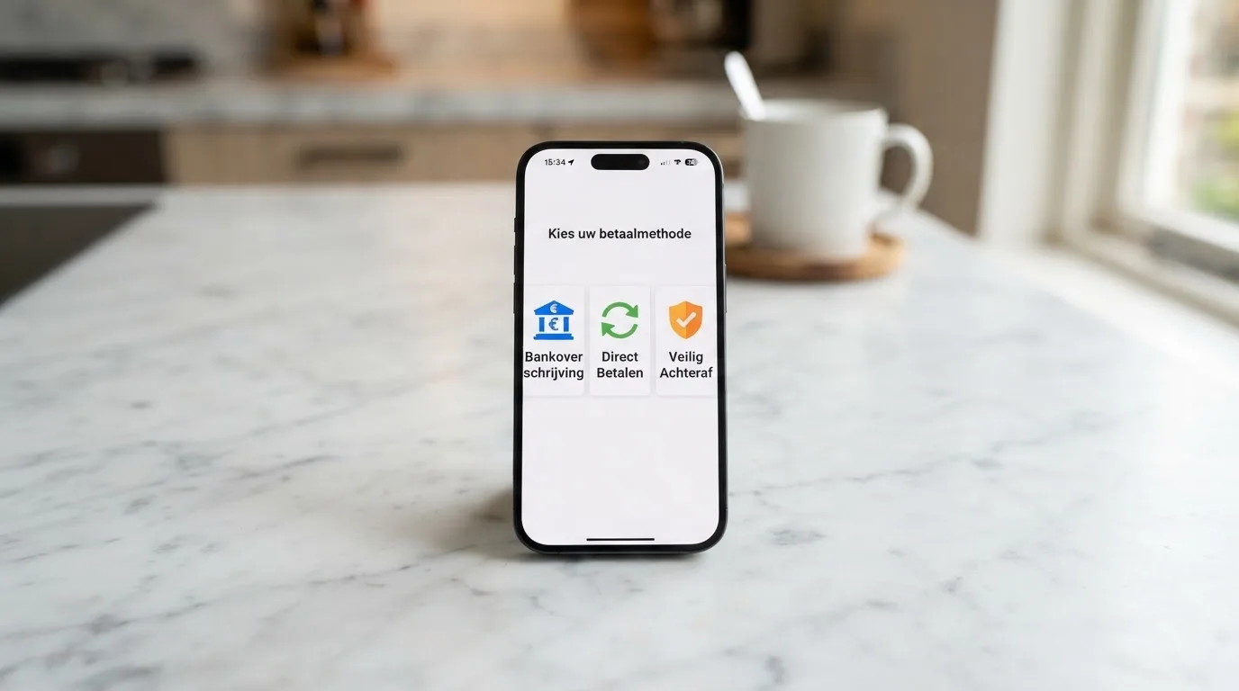 Logo's van iDEAL, Trustly en PayPal naast elkaar op een telefoon