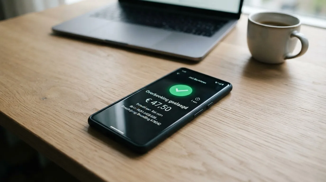 Een bankapp die een SEPA-overboeking bevestigt en het bedrag binnen vijf seconden op de rekening toont
