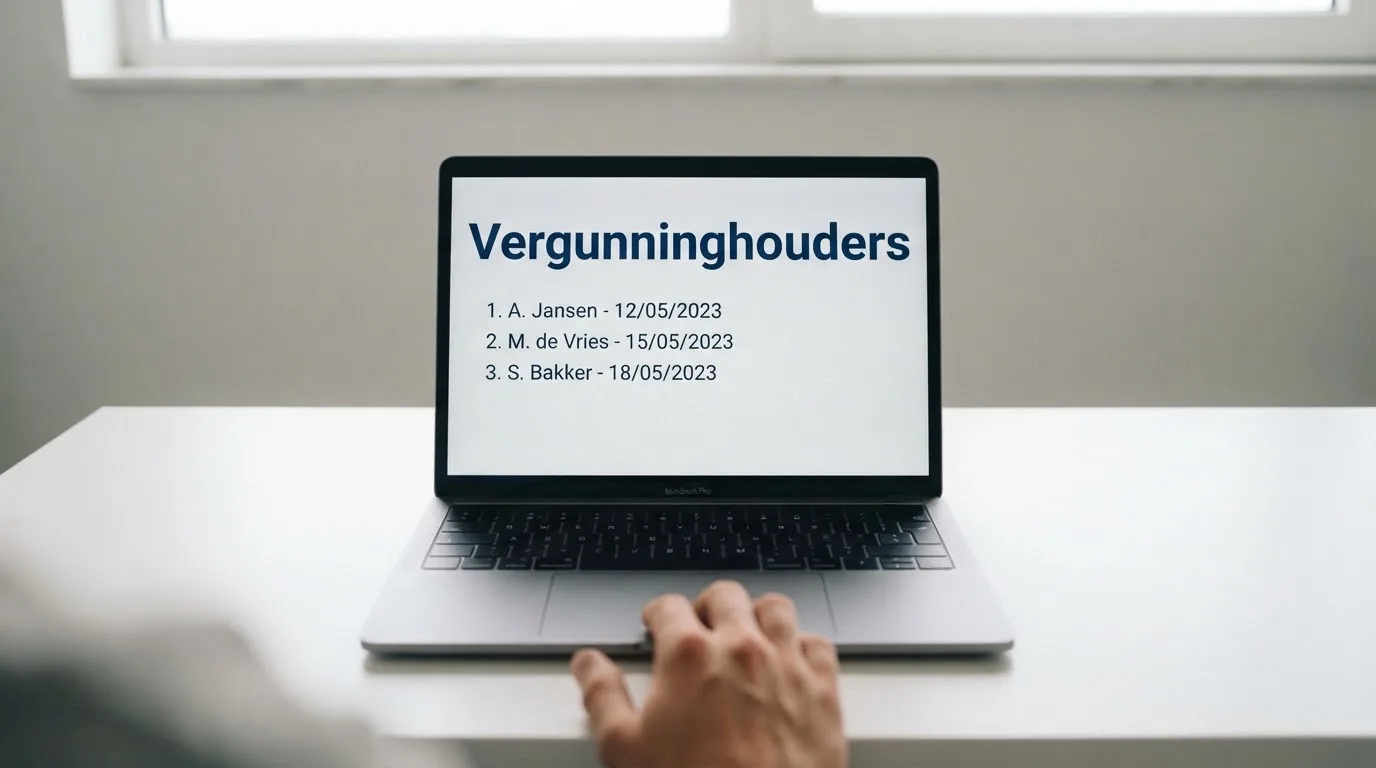 Het openbare register van kansspelvergunningen op een beeldscherm