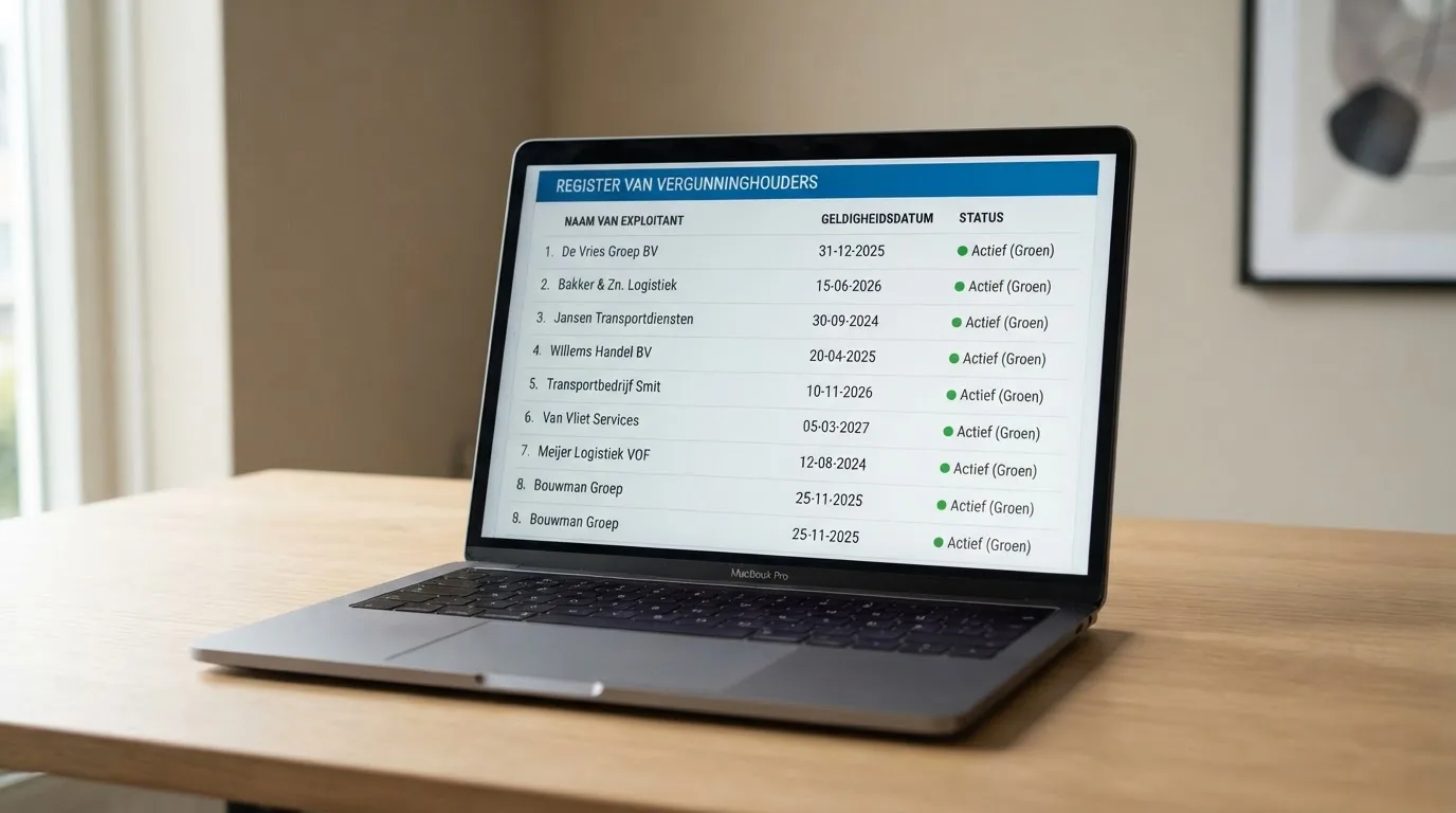 Vergunningsregister van de Kansspelautoriteit op een laptopscherm