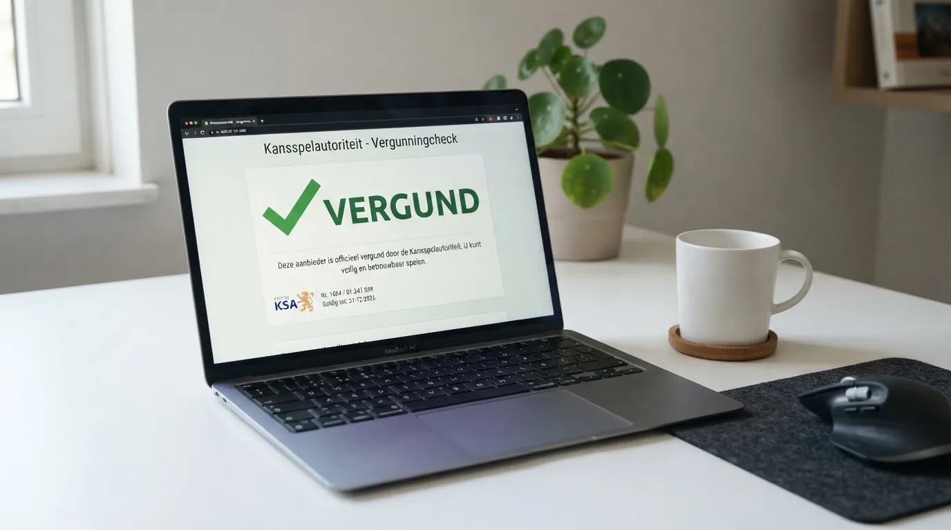 Een vergunningsbewijs van de Kansspelautoriteit op een computerscherm