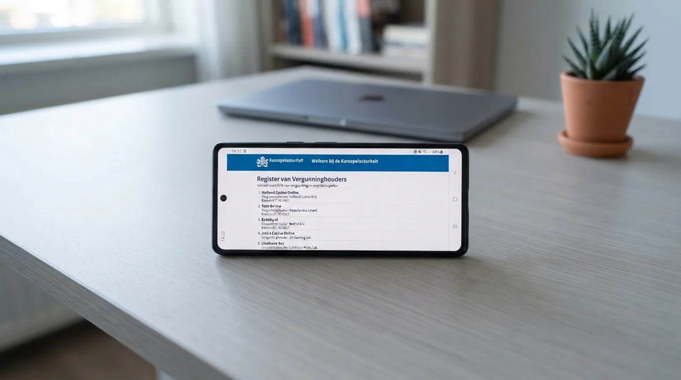 Een smartphone met daarop de website van de Kansspelautoriteit