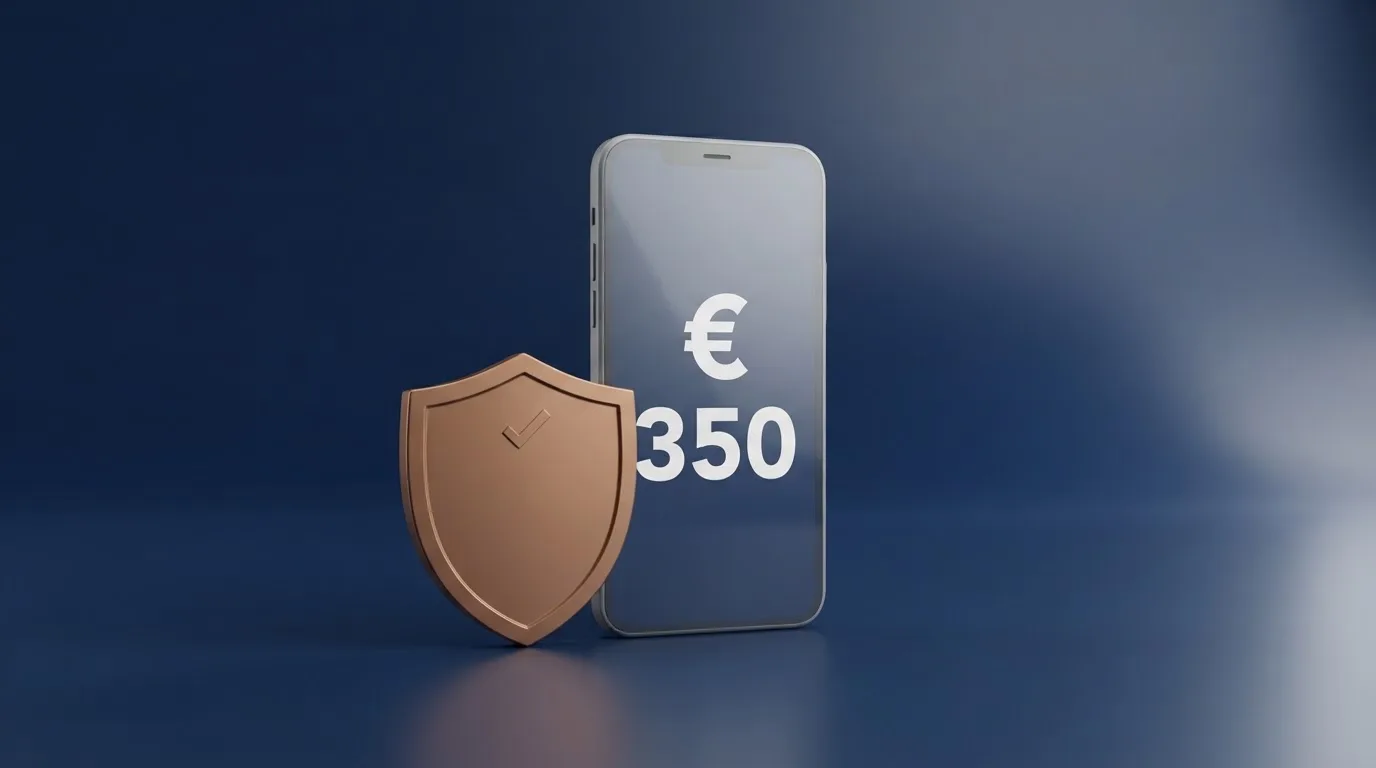 Het logo van de Kansspelautoriteit naast een smartphone met een stortingslimiet-instelling op €350