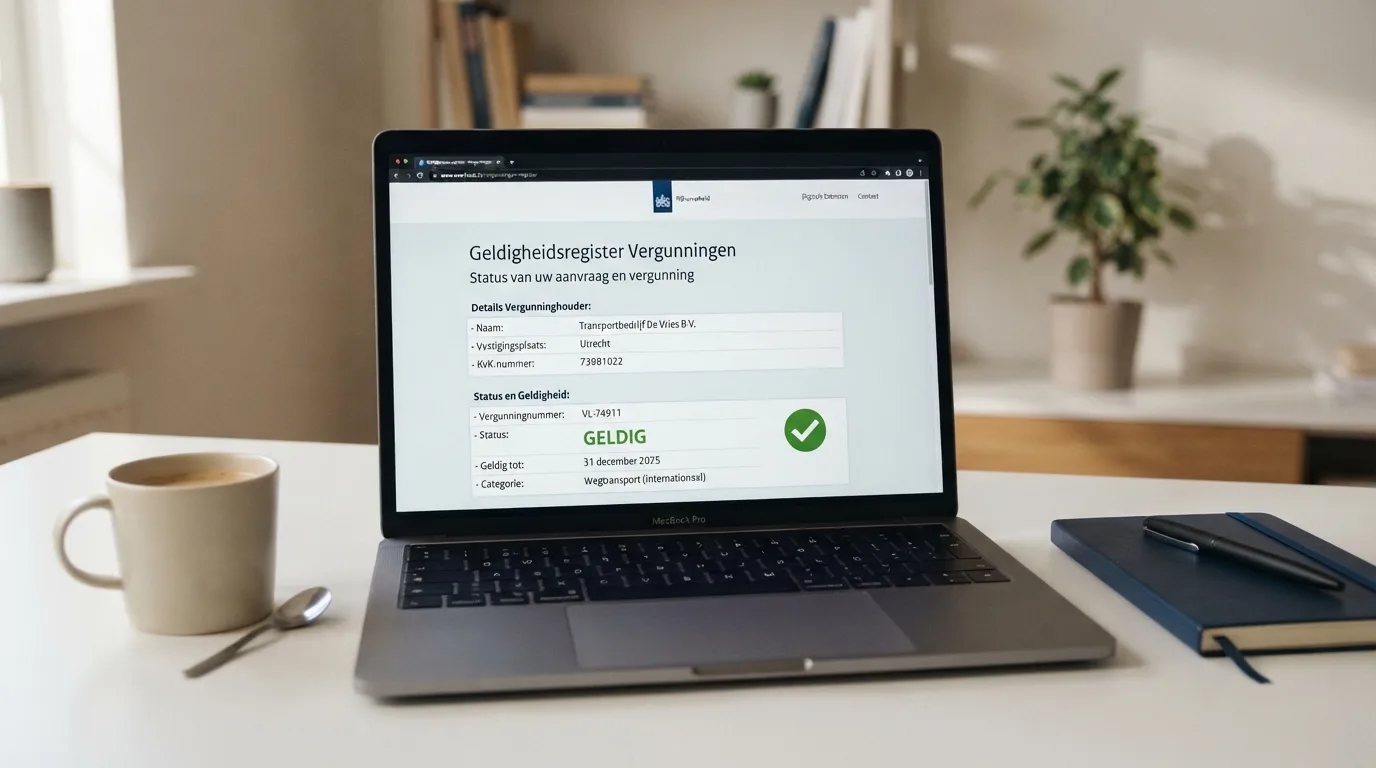 Scherm van het vergunningenregister van de Kansspelautoriteit met een vergunningsstatus