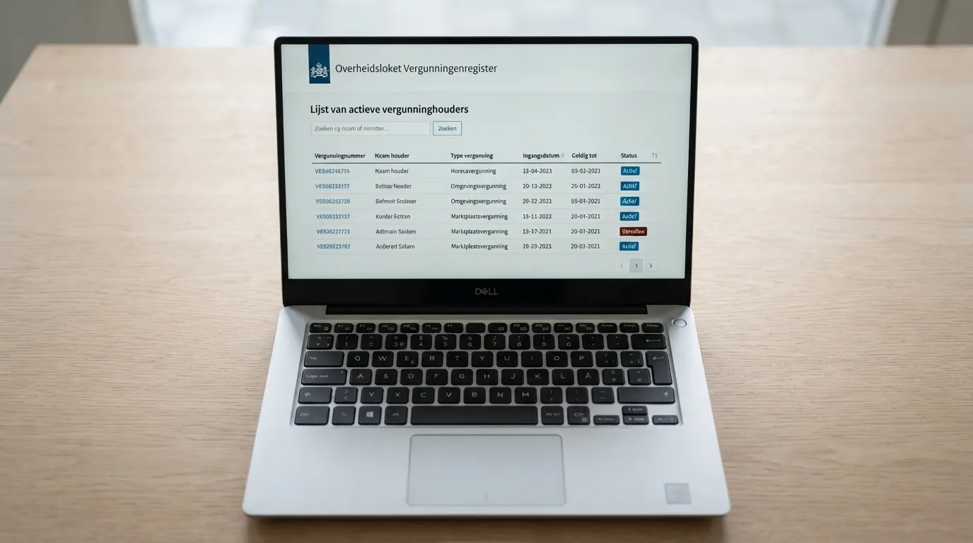 Het vergunningenregister van de Kansspelautoriteit, geopend op een laptopscherm