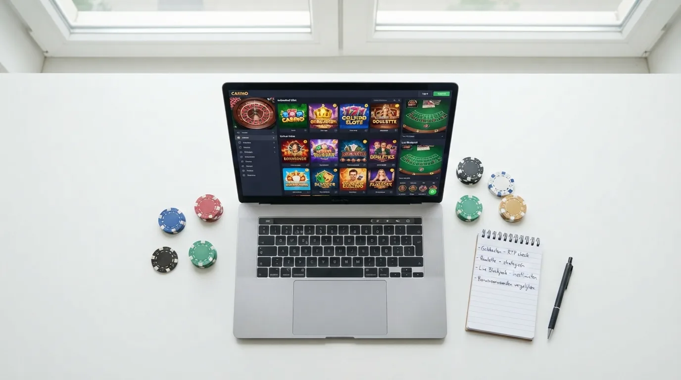 Tien casino-logo's gerangschikt naast kerngegevens over vergunning, bonus en rondspeelvoorwaarde