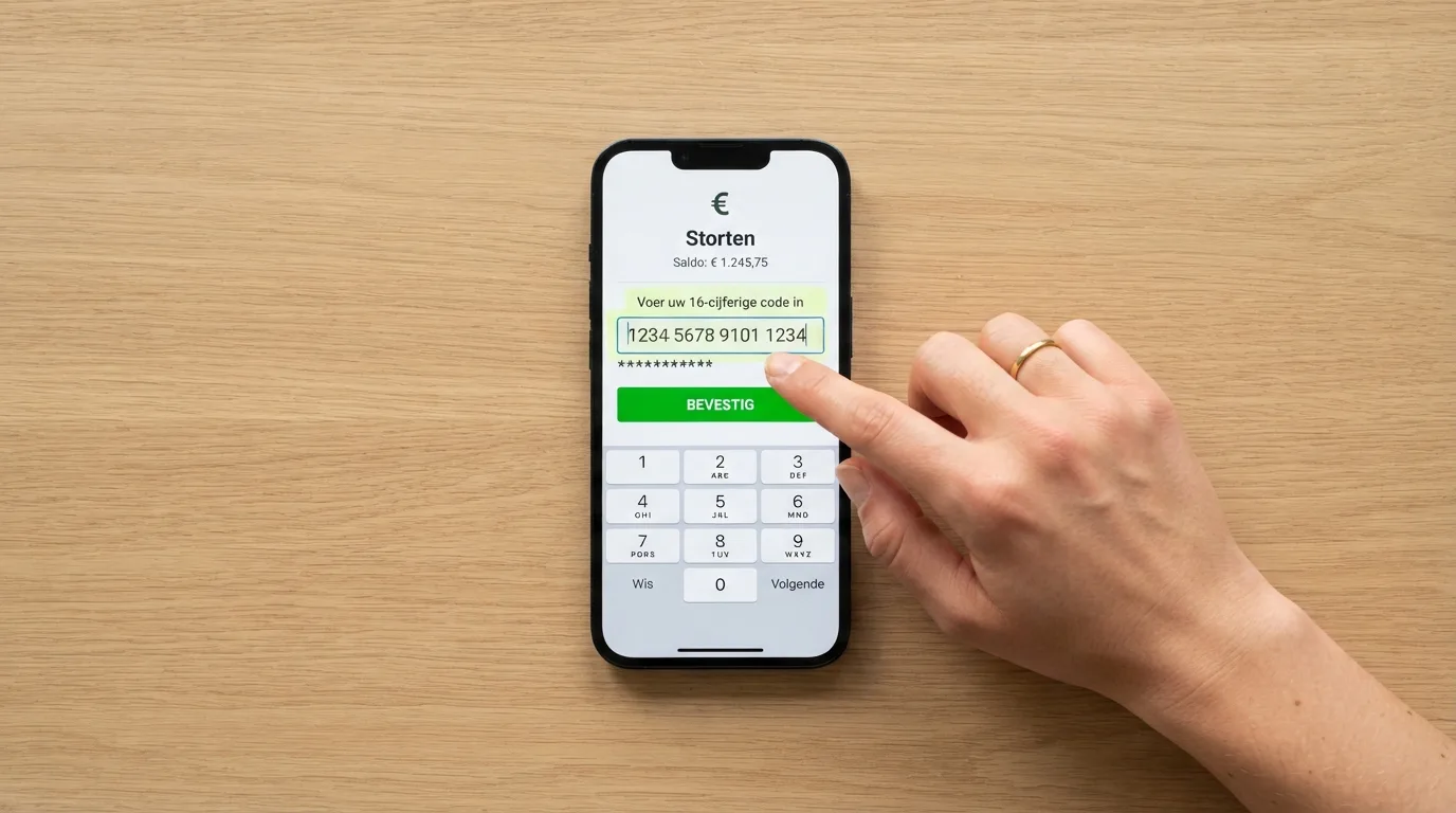 Een stortingspagina van een online casino met een invoerveld voor de Paysafecard-code