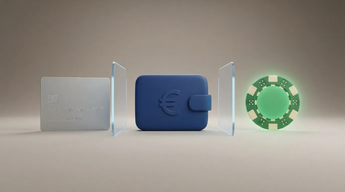 Schematische weergave waarin een e-wallet tussen een bankrekening en een casino staat
