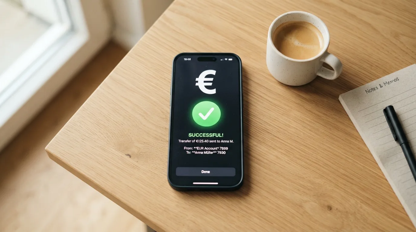 Een telefoon met een betaalapp en een bevestigingsscherm van een bank