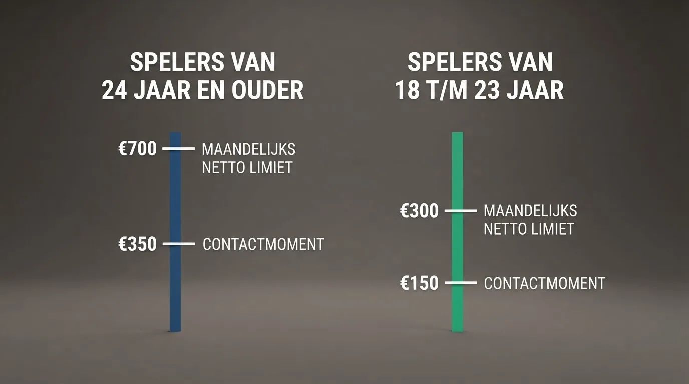 Overzicht van stortingslimieten voor spelers van 24 jaar en ouder en voor jongvolwassenen