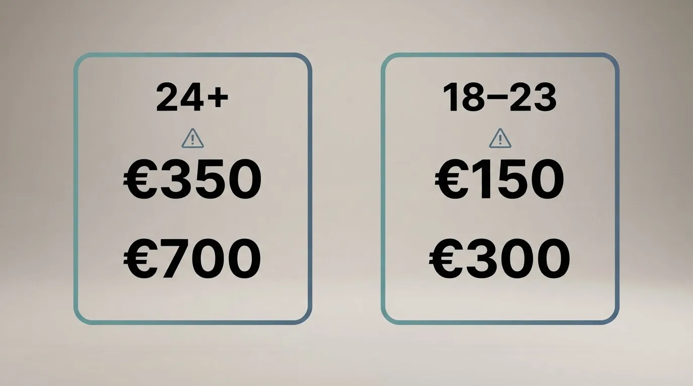 Een overzicht van de Nederlandse stortingslimieten, met de drempelbedragen 350 en 700 euro naast twee leeftijdsgroepen