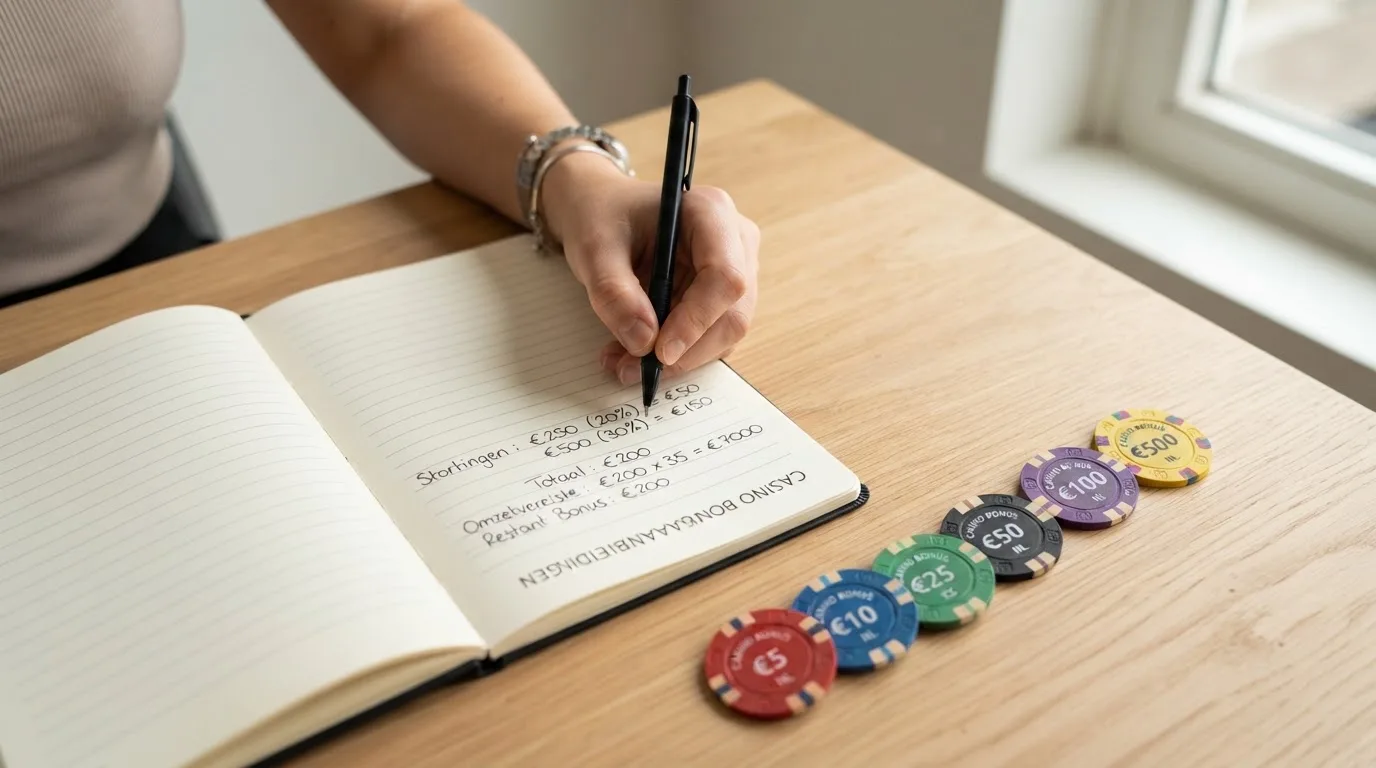 Een vergelijkingstabel met tien casino's en kolommen voor bonus en rondspeelvoorwaarde